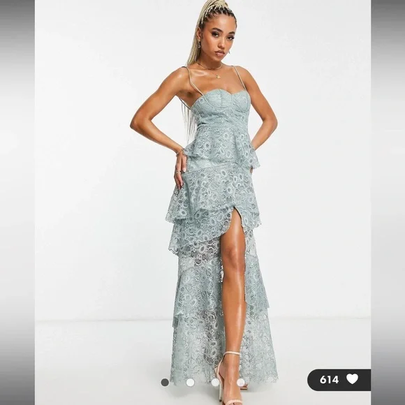 ASOS | Dresses | Asos Trendyol Tiered Lace Maxi Dress In Sage Green |  Poshmark